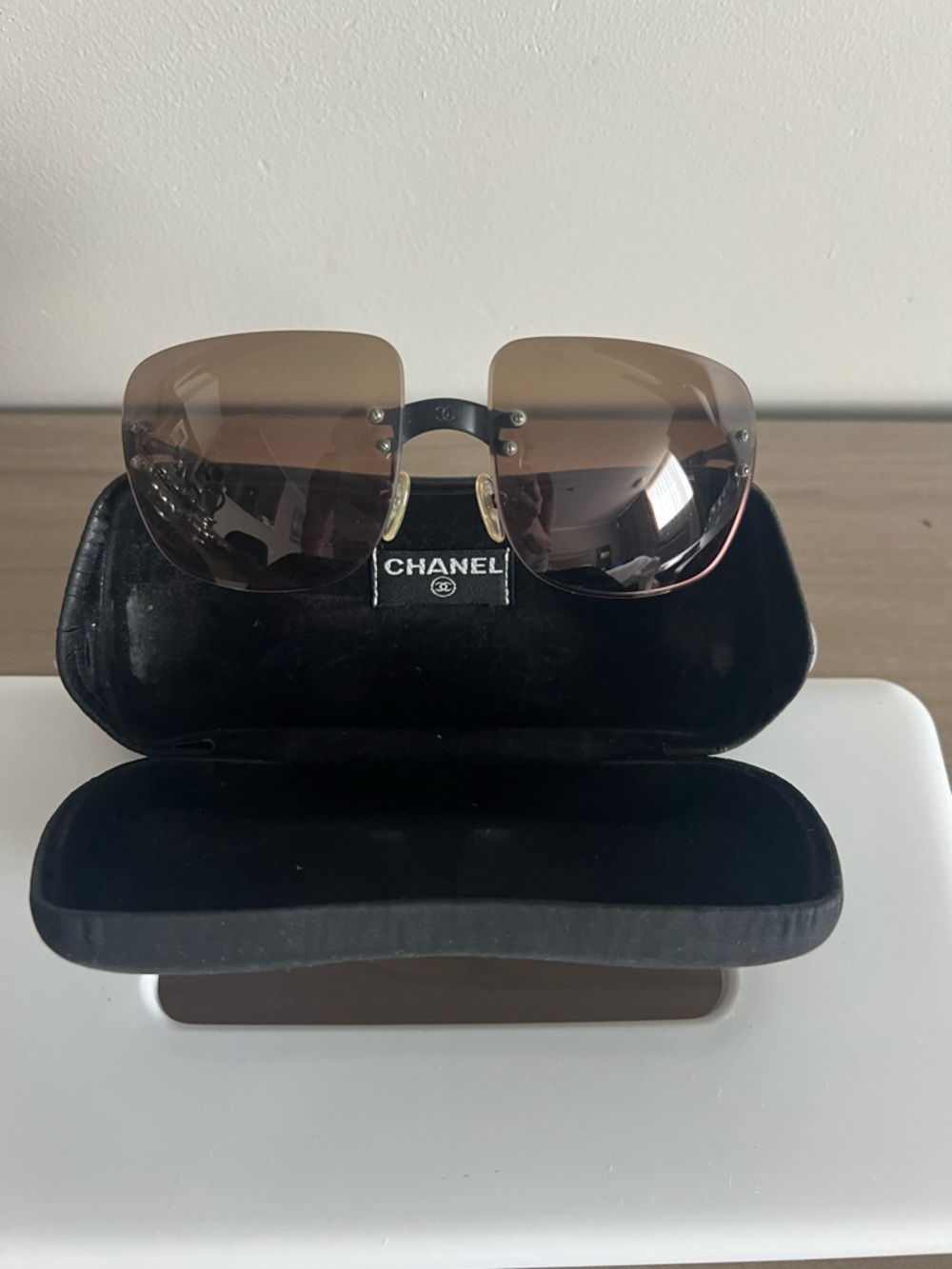 Chanel Rimless Sunglasses 4006 Gradient Brown Pink Y2K Italy.